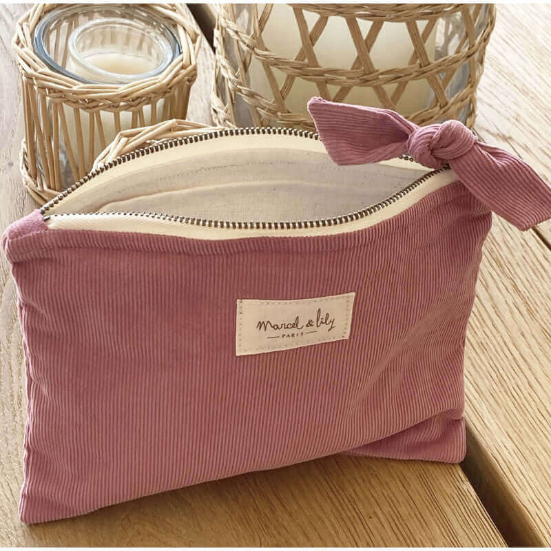 Pochette Soidatour madder imprimé bouquins - vieux rose sauge